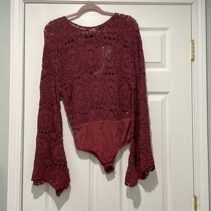 NWT Free People Crochet Maroon Body Suit